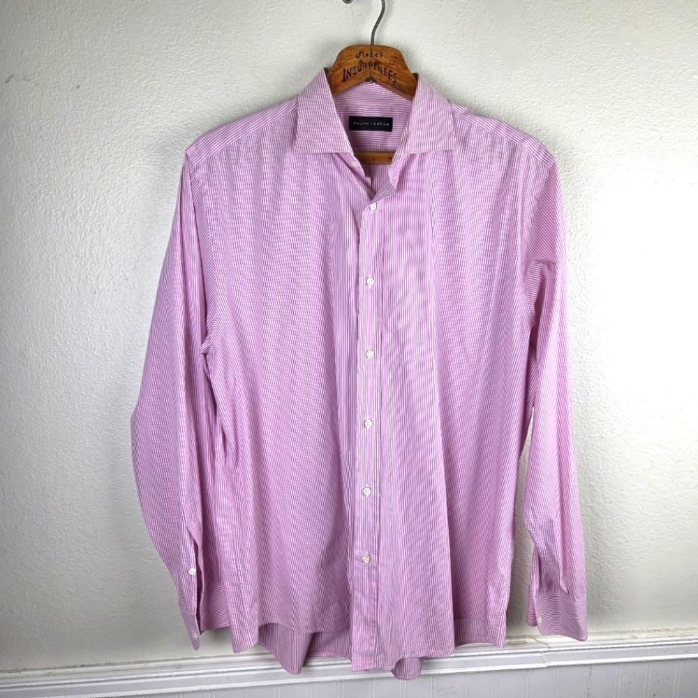 Ralph Lauren Black Label Men's Pink And White Striped Button Down Shirt 17